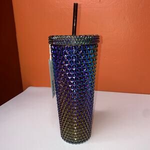 26 OZ Plastic Double Wall Insulated Iridescent Textured Tumbler with Straw